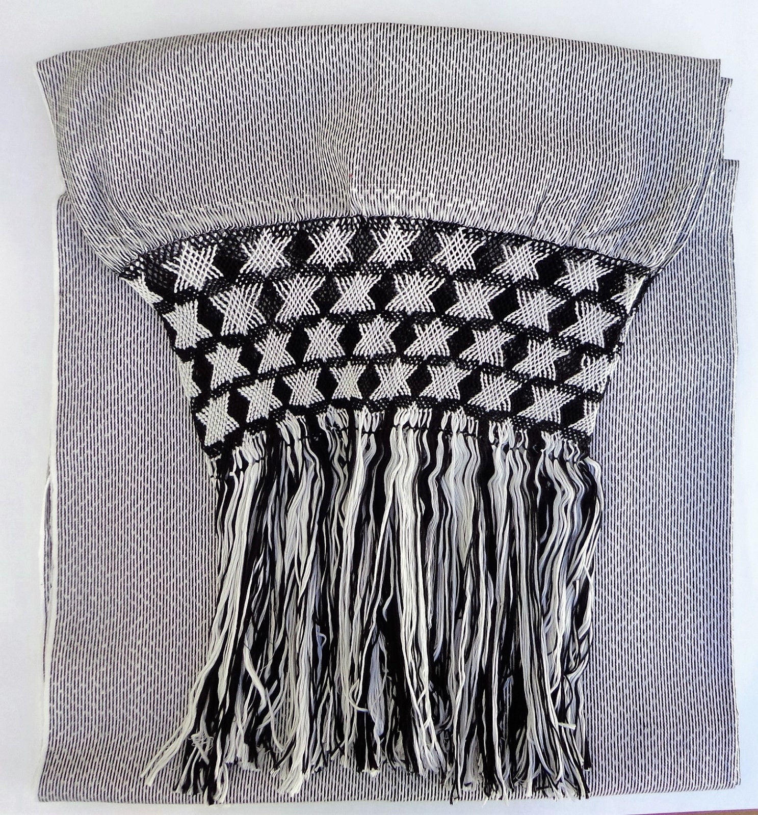 Mexican Handwoven Gray Rebozo Sarape Shawl Wrap Pareo Scarf Runner From Tenancingo