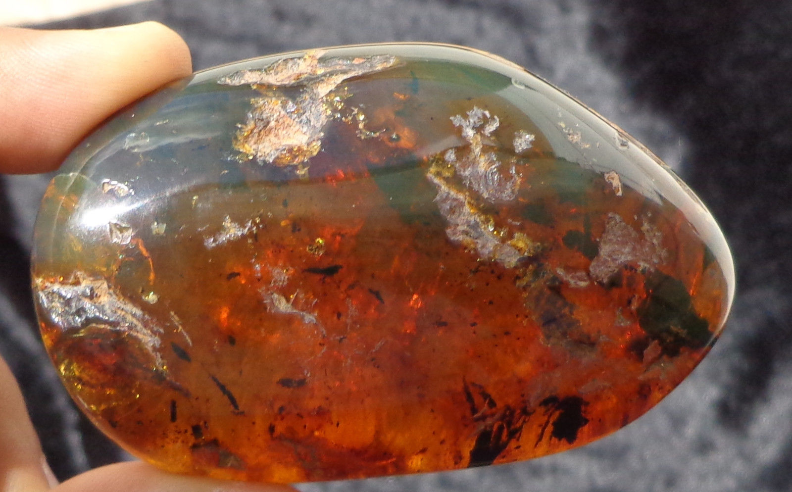 Blue Green Mexican Amber Resin Fossil Top Polished with Moss Inclusion -  Mayan Copal